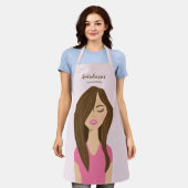 Braune Haare Frau in rosa Friseur Schürze (Getragen)