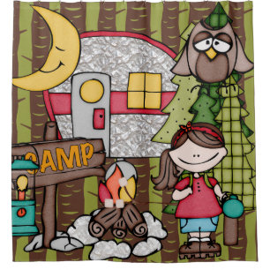 Braune Haare Girl Outdoor Camping Urlaub Duschvorhang