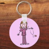 Braune Haare Weibliche Strichmännchen Krankenschwe Schlüsselanhänger (Vorderseite)