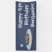 Braune Hähnchen im Weltraum Cartoon Banner (Vertikal)