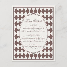 Braune Harlekin-Karo-Hochzeit mit feineren Details Begleitkarte