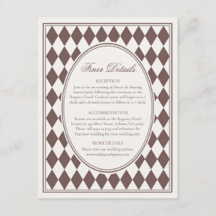 Braune Harlekin-Karo-Hochzeit mit feineren Details Begleitkarte