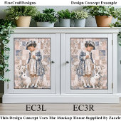 Braune Hautmädchen mit weißem Kaninchen EC3L Decou Seidenpapier