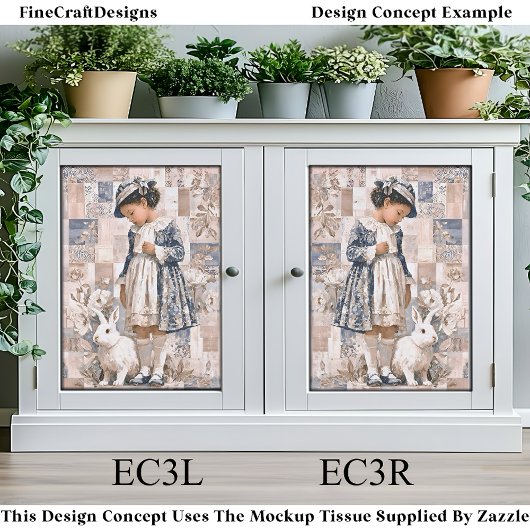 Braune Hautmädchen mit weißem Kaninchen EC3L Decou Seidenpapier