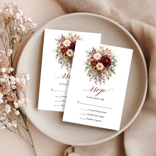 Braune Herbstblumen Boho Eukalyptus RSVP Karte