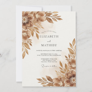 Braune herbstliche Blumige Hochzeit Einladung