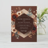 Braune herbstliche Blütenhochzeit Einladung (Stehend Vorderseite)
