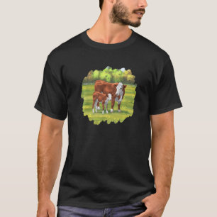 Braune Hereford-Kuh Süßes Kalb Bauernhof Tiere T-Shirt