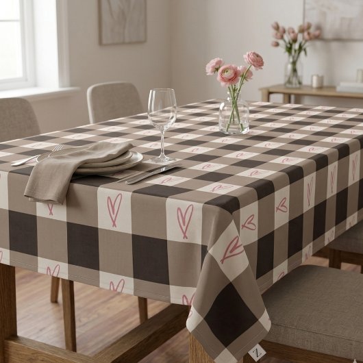 Braune Herz-Gingham-Tischdecke Tischdecke