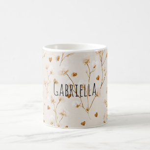 Braune Herzen Erröten Floral Kaffeetasse