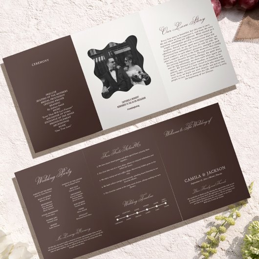 Braune Hochzeit Dreifach-gefaltete Programmkarte