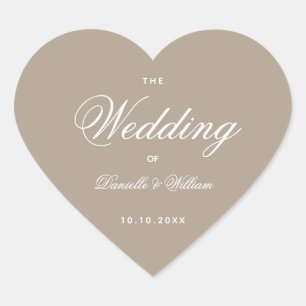 Braune Hochzeit Herz Einfach Elegant Weiße Schrift Herz-Aufkleber