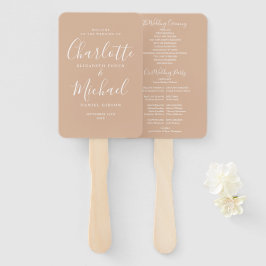 Braune Hochzeitsprogramm im Signaturschrift-Stil Fächer