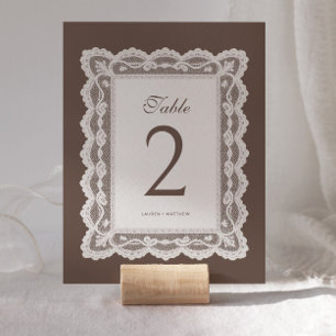 Braune Hochzeitstisch-Nummernkarte mit Chocoladenb Einladung