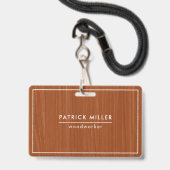 Braune Holztextur Druckweiße Typografie Ausweis (Vorderseite mit Lanyard)