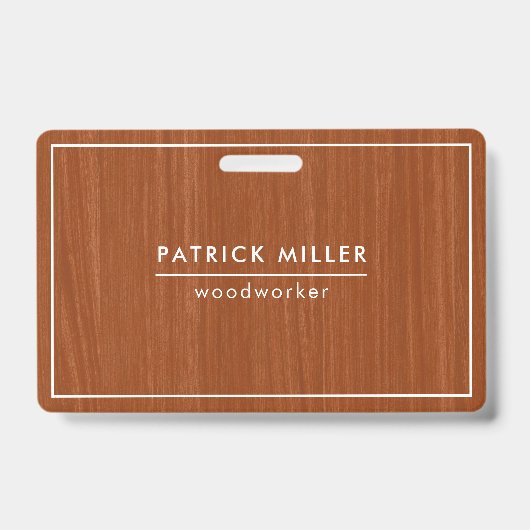 Braune Holztextur Druckweiße Typografie Ausweis (Vorderseite)