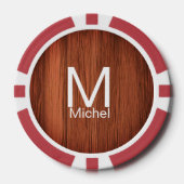 Braune Holztextur-Linien fügen Monogramm-Buchstabe Pokerchips (Vorderseite)