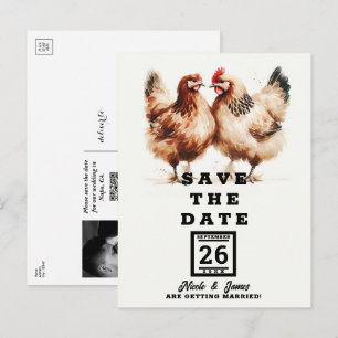 Braune Hühner Aquarell Hochzeit Save the Date Ankündigungspostkarte