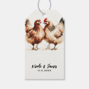 Braune Hühner Aquarell Rustikale Hochzeit Geschenkanhänger
