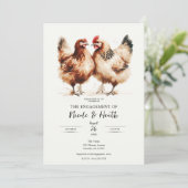 Braune Hühner Wasserfarbe Rustikale Engagement Par Einladung (Stehend Vorderseite)