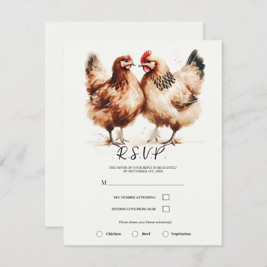 Braune Hühner Wasserfarbe Rustikale Hochzeit Einladung (Vorne/Hinten)