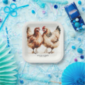 Braune Hühner Wasserfarbe Rustikale Hochzeit Pappteller (Party)