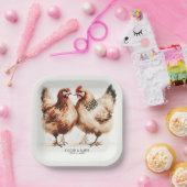 Braune Hühner Wasserfarbe Rustikale Hochzeit Pappteller (Party)