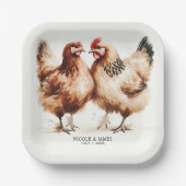 Braune Hühner Wasserfarbe Rustikale Hochzeit Pappteller (Vorderseite)