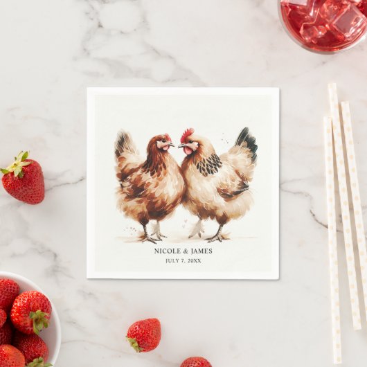 Braune Hühner Wasserfarbe Rustikale Hochzeit Serviette (Beispiel)