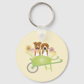 Braune Hunde in Schubkarren Frühlingsblumen Schlüsselanhänger (Vorderseite)