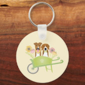 Braune Hunde in Schubkarren Frühlingsblumen Schlüsselanhänger (Vorderseite)