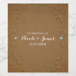 Braune Imitate Leather & Diamonds Glam Rustikaler  Weinetikett