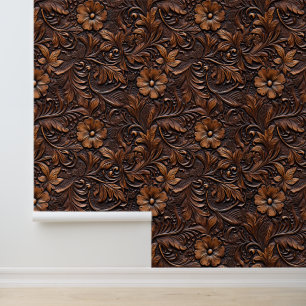 Braune Imitate Leather Floral Tapete