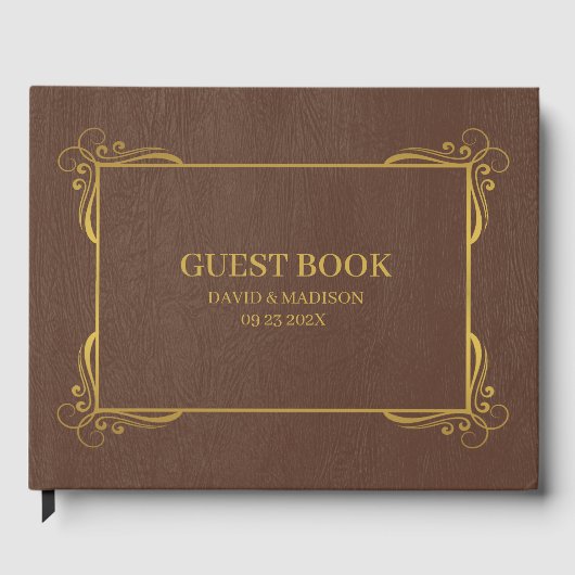 Braune Imitate Leather Gold Frame Gästebuch (Vorderseite)