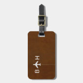 Braune Imitate Leather Moderne Monogramm Gepäckanhänger (Vorderseite vertikal)