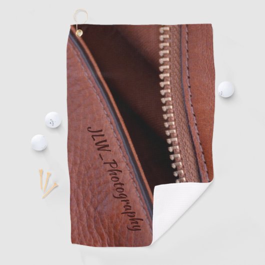 Braune Imitate Leather Satin Zipper Personalisiert Golfhandtuch (Insitu)