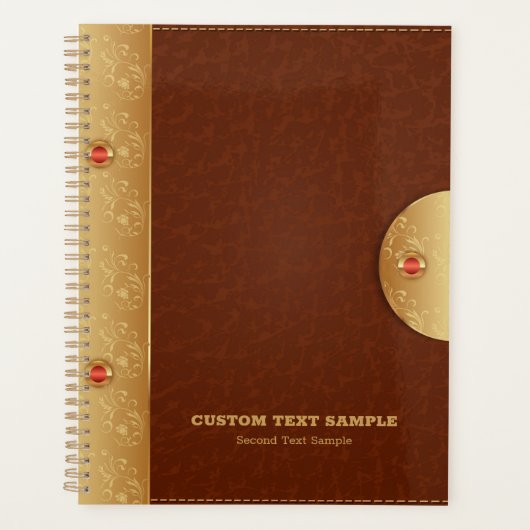 Braune Imitate Leder und metallischer Goldakzent Planer (Vorderseite)