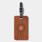 Braune Imitate Lederalligator Skin Luxus Monogram Gepäckanhänger (Vorderseite vertikal)