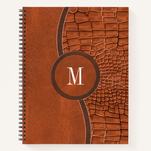 Braune Imitate Lederalligator Skin Luxus Monogram Notizblock (Vorderseite)