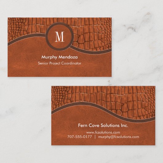 Braune Imitate Lederalligator Skin Luxus Monogram Visitenkarte (Vorne/Hinten)