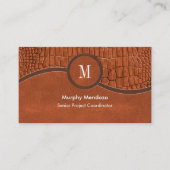 Braune Imitate Lederalligator Skin Luxus Monogram Visitenkarte (Vorderseite)