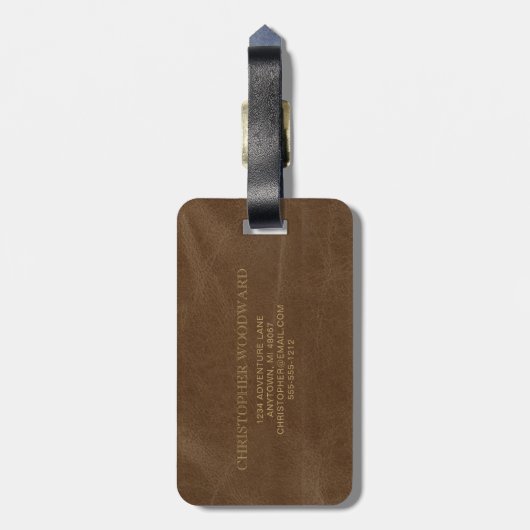 Braune Imitate Ledergoldkreise Monogramm Gepäckanhänger (Rückseite vertikal)