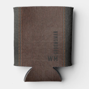 Braune Imitate Ledermonogramm Trauzeuge Geschenk Dosenkühler