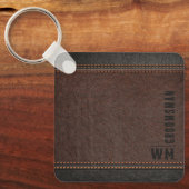 Braune Imitate Ledermonogramm Trauzeuge Geschenk Schlüsselanhänger (Vorderseite)