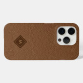 Braune Imitate Ledertextur Monogramm Case-Mate iPhone Hülle (Rückseite (Horizontal))