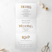 Braune Initialen Ampere und orangefarbene Rose Hoc Dreifach Gefaltete Einladung (Innenseite)