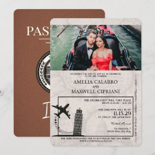 Braune italienische Hochzeitseinladung im Reisepas Einladung