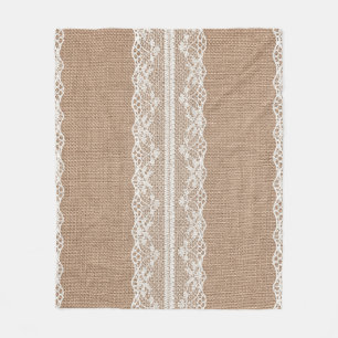 Braune Jute Leinen Weiß Spitze Textur Fleecedecke