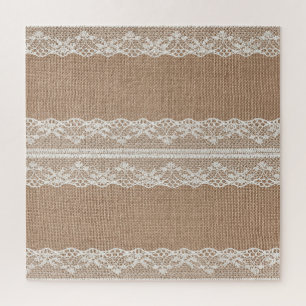 Braune Jute Leinen Weiß Spitze Textur Puzzle