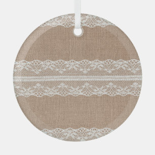 Braune Jute Leinen Weißliche Spitze Textur Ornament Aus Glas